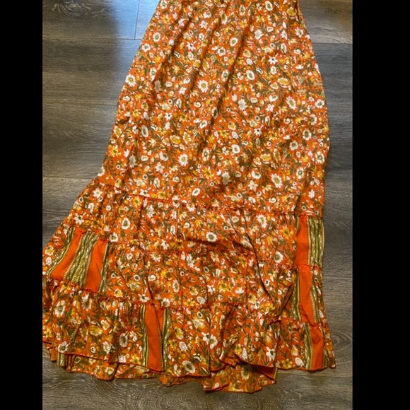 Orange Floral Bohemian Maxi Summer Dress - Picture 5 of 15